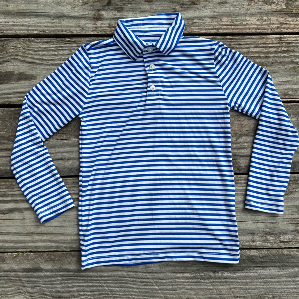 Crewcuts Blue and White Striped Long Sleeve Polo